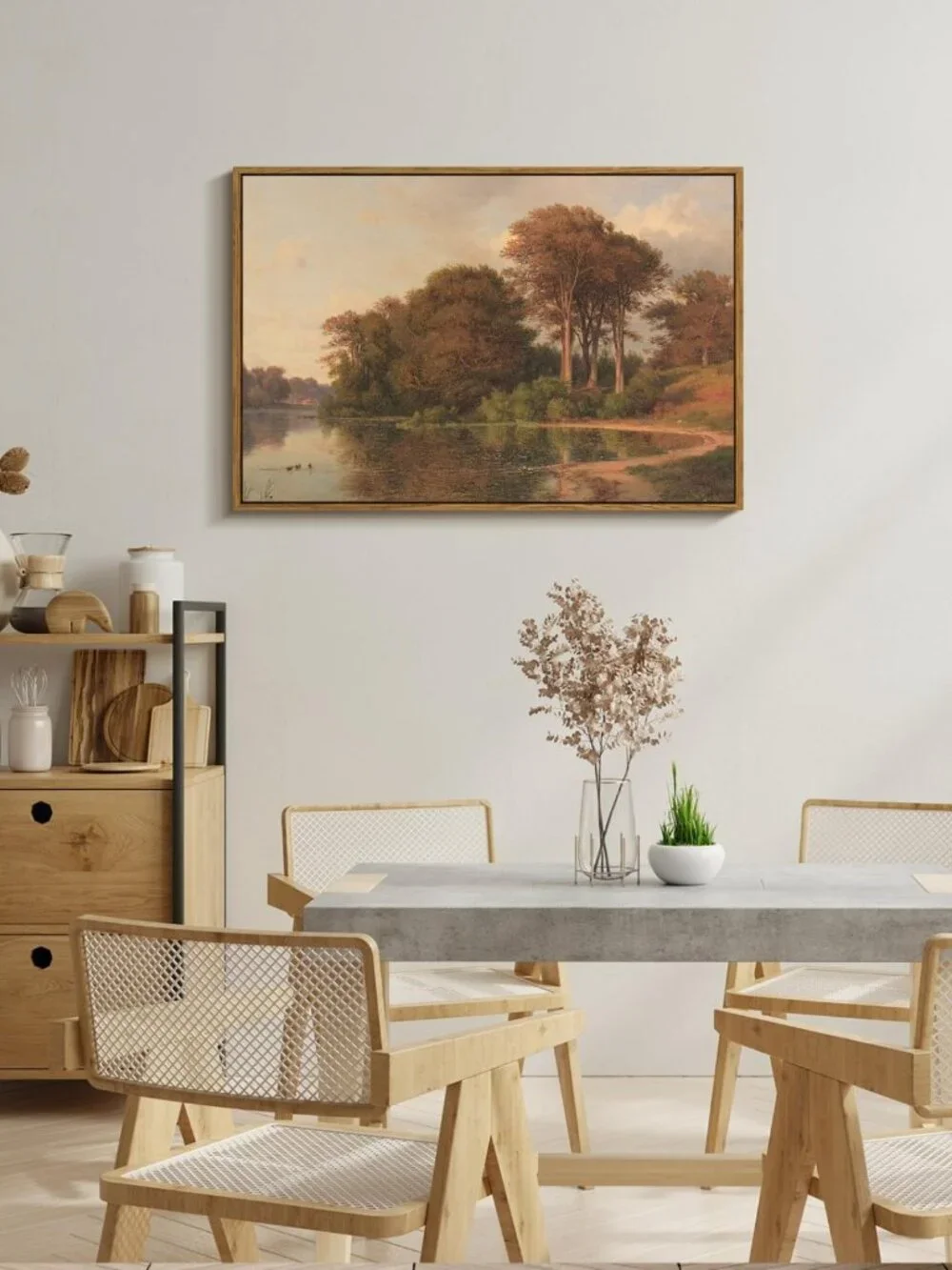 Vintage Framed Canvas Wall Art - Autumn Scenery Decor for Living Room & Kitchen